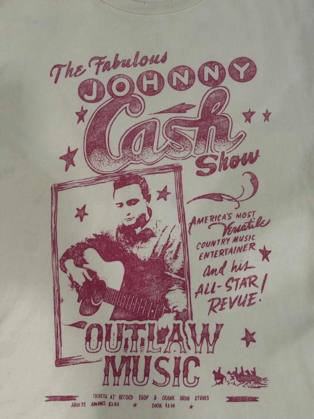 Daydreamer Johnny Cash Graphic Tee Cream Pink Outlaw Music Size L - Picture 4 of 10